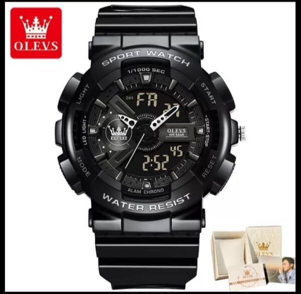 Olevs 1102 Rubber Dual Time Wrist Watch For Men’s - Image 2