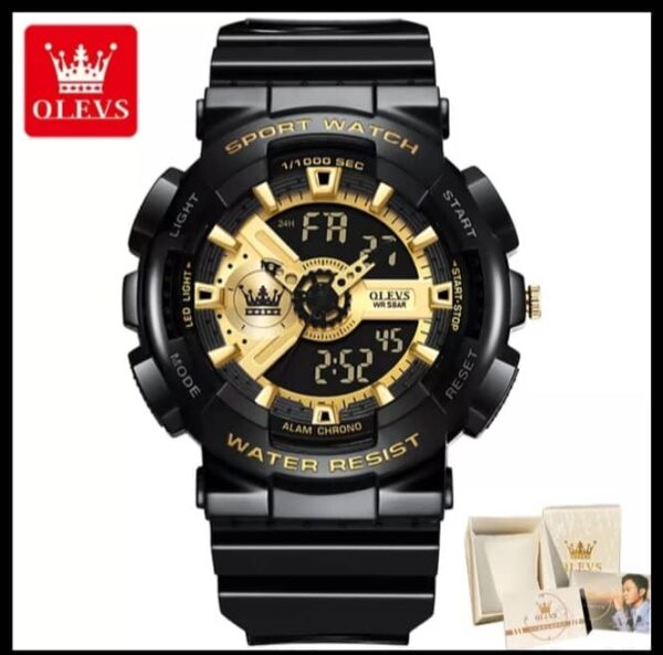 Olevs 1102 Rubber Dual Time Wrist Watch For Men’s - Image 2