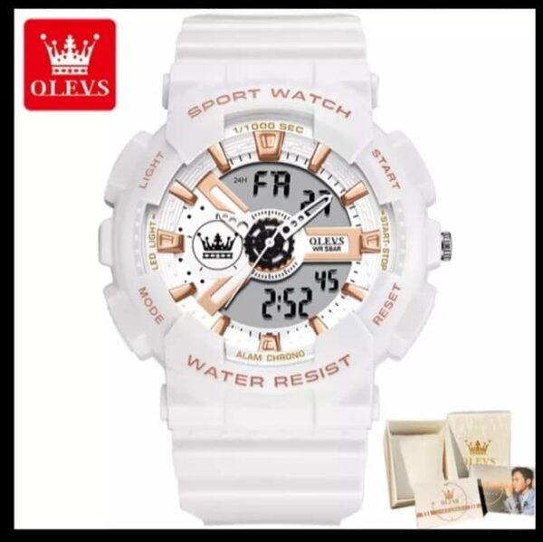 Olevs 1102 Rubber Dual Time Wrist Watch For Men’s - Image 4