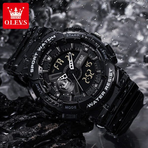 Olevs 1102 Rubber Dual Time Wrist Watch For Men’s - Image 3