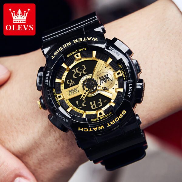 Olevs 1102 Rubber Dual Time Wrist Watch For Men’s - Image 3