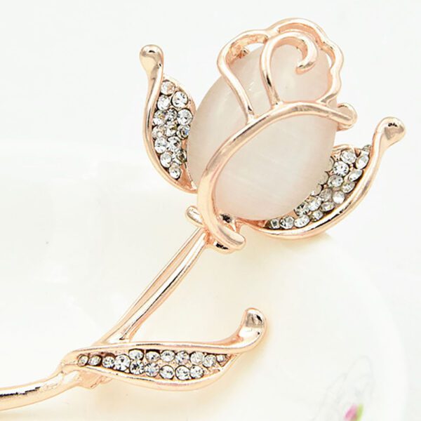 Wedding Brooch Faux Opal Rhinestone Red Rose Flower Brooch - Image 3