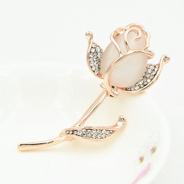 Wedding Brooch Faux Opal Rhinestone Red Rose Flower Brooch - Image 4