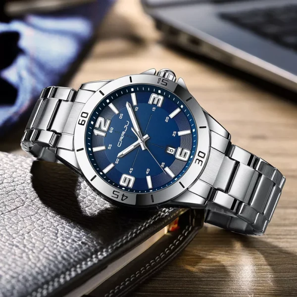 CRRJU 5003 Stainless Steel Men’s Watch-Silver Blue - Image 2