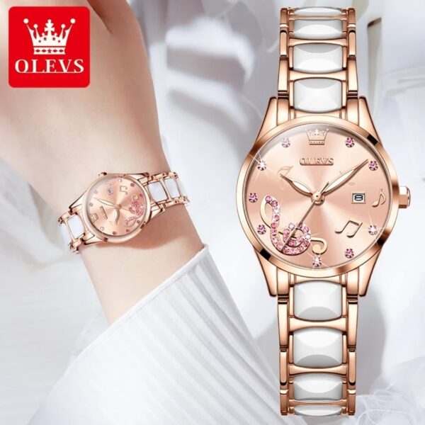 Olevs 3605 Ceramics strap Watch For Women - Image 2