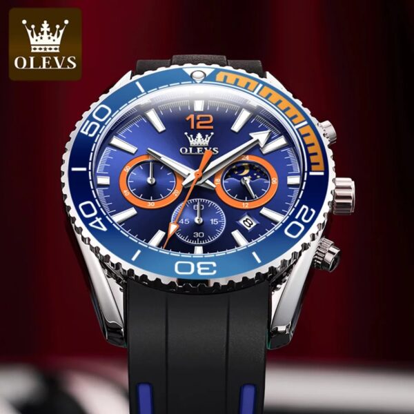 OLEVS 9916 Men Watch Luxury Rubber Strap Quartz Chronograph  Watch - Image 3