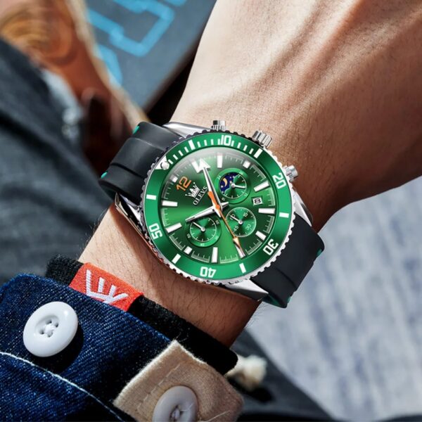 OLEVS 9916 Men Watch Luxury Rubber Strap Quartz Chronograph  Watch - Image 2