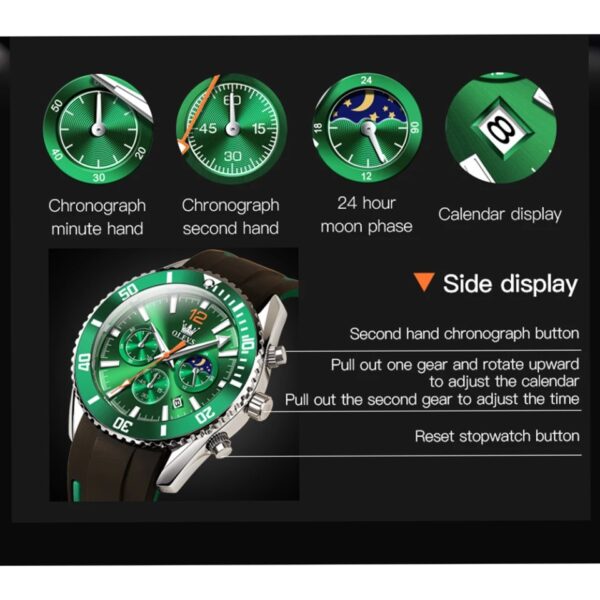 OLEVS 9916 Men Watch Luxury Rubber Strap Quartz Chronograph  Watch - Image 6