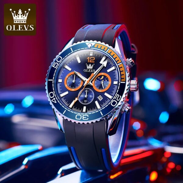 OLEVS 9916 Men Watch Luxury Rubber Strap Quartz Chronograph  Watch - Image 4