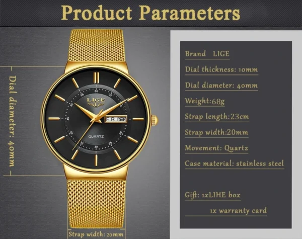 LIGE 9949 Ultra Thin Quartz Watch For Men - Image 5