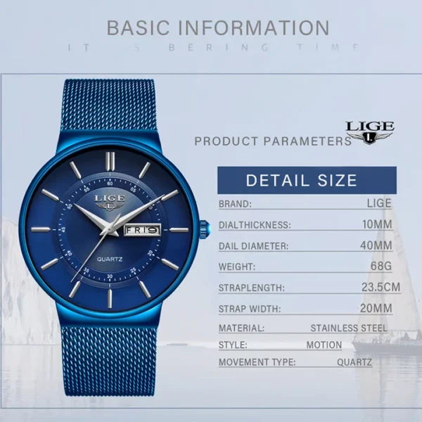 LIGE 9949 Ultra Thin Quartz Watch For Men - Image 4