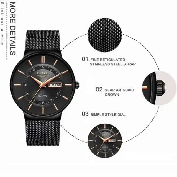 LIGE 9949 Ultra Thin Quartz Watch For Men - Image 4