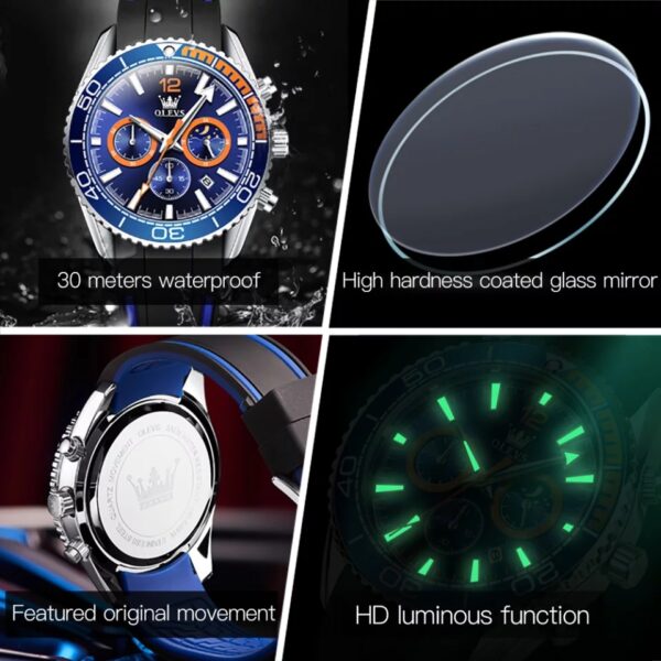 OLEVS 9916 Men Watch Luxury Rubber Strap Quartz Chronograph  Watch - Image 6