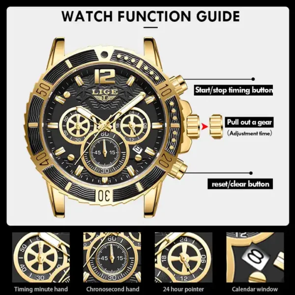 LIGE 8990 Quartz Stainless Steel Watch For Men - Image 2