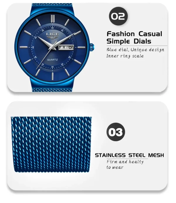 LIGE 9949 Ultra Thin Quartz Watch For Men - Image 5