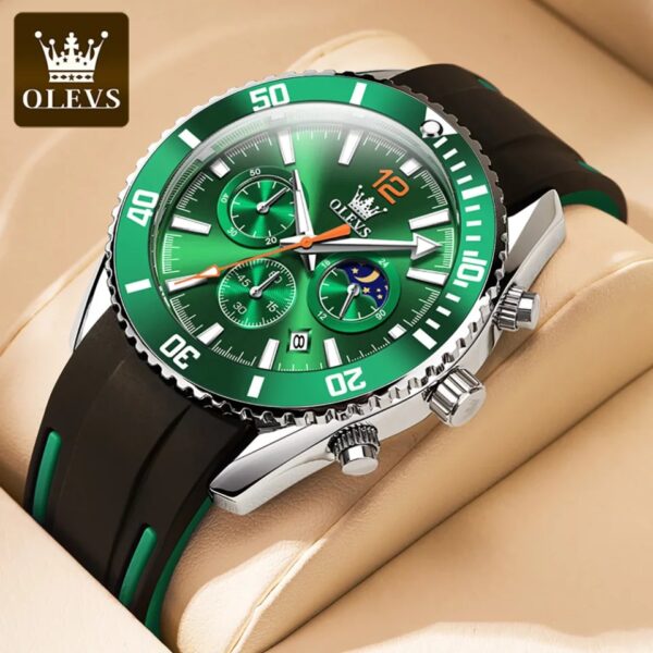 OLEVS 9916 Men Watch Luxury Rubber Strap Quartz Chronograph  Watch