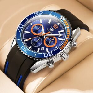 OLEVS 9916 Men Watch Luxury Rubber Strap Quartz Chronograph  Watch