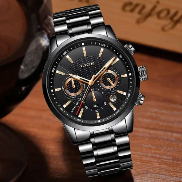 LIGE 9866 Stainless Steel chronograph watch for men - Image 2