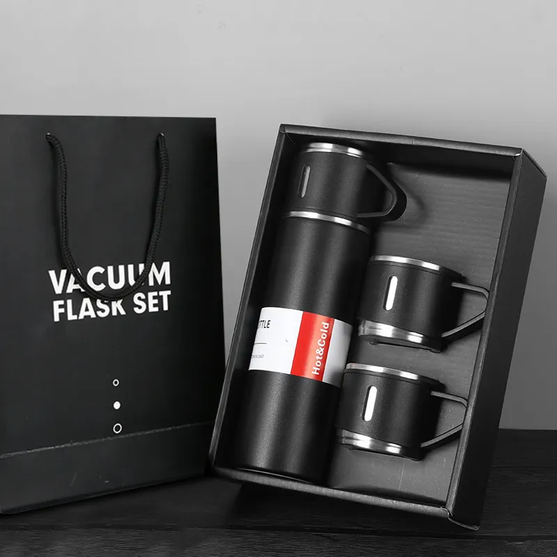 Vacuum Flask (500ml) With 2 Cup Lids Double Layer Coffee, Tea, Milk Travel Water Bottle Gift Set - Image 4