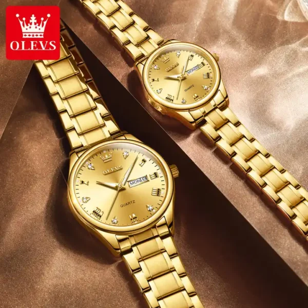 OLEVS 5563 Couple Stainless Steel Quartz Watches for Men and Women - Image 5