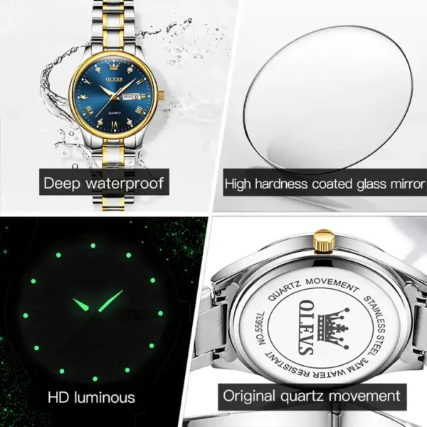 OLEVS 5563 Couple Stainless Steel Quartz Watches for Men and Women - Image 4
