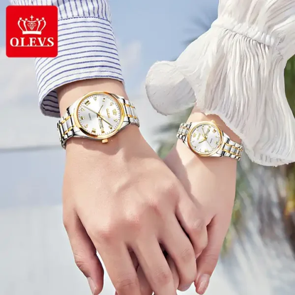 OLEVS 5563 Couple Stainless Steel Quartz Watches for Men and Women - Image 4