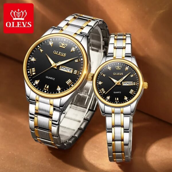 OLEVS 5563 Couple Stainless Steel Quartz Watches for Men and Women - Image 3