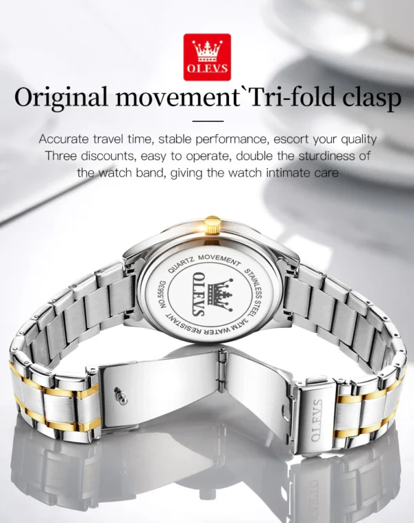 OLEVS 5563 Couple Stainless Steel Quartz Watches for Men and Women - Image 5