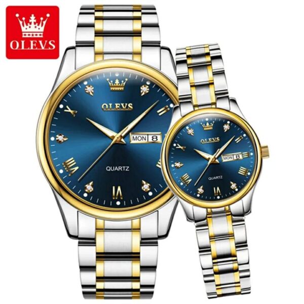 OLEVS 5563 Couple Stainless Steel Quartz Watches for Men and Women - Image 3