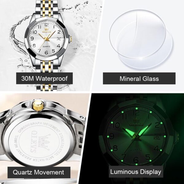 OLEVS 9970 Luxury Quartz Diamond Cut Watch For Women - Image 3