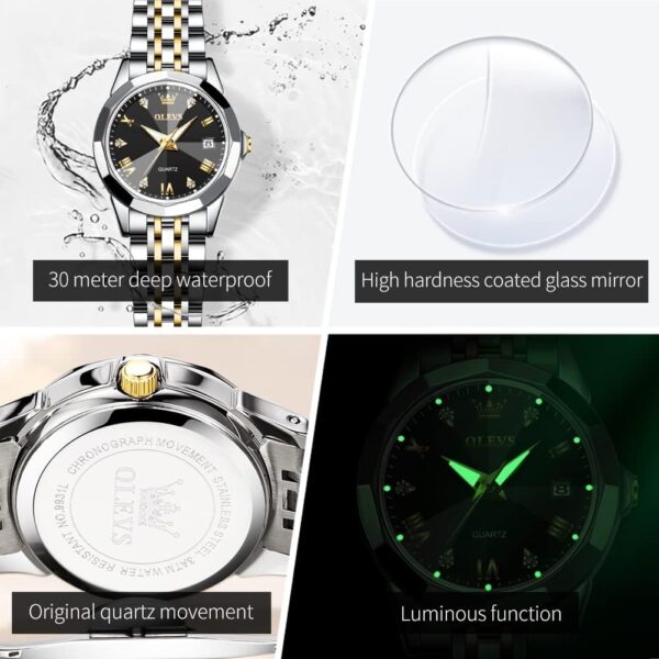 OLEVS 9970 Luxury Quartz Diamond Cut Watch For Women - Image 4