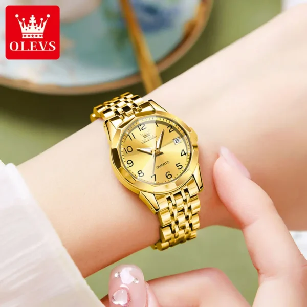 OLEVS 9970 Luxury Quartz Diamond Cut Watch For Women - Image 3