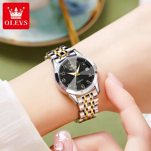 OLEVS 9970 Luxury Quartz Diamond Cut Watch For Women - Image 6