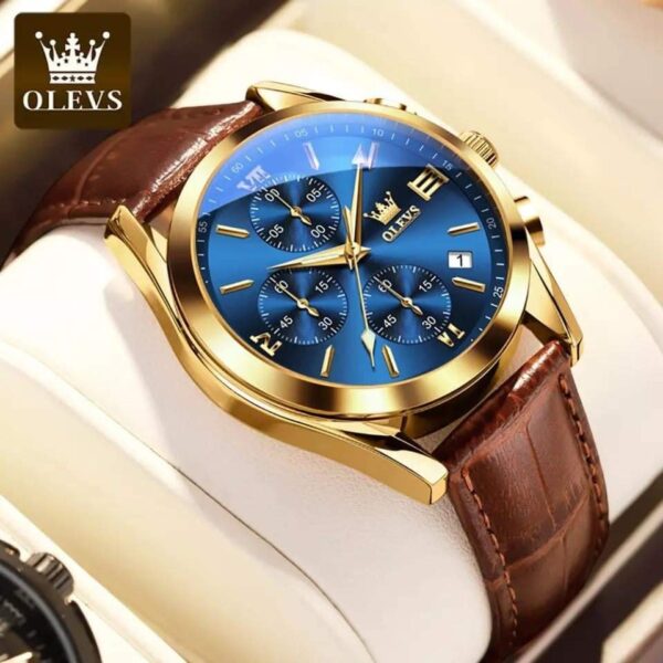 OLEVS 2872 Leather strap Chronograph Quartz Watch for Men - Image 2