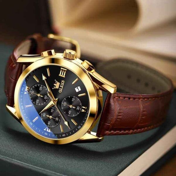 OLEVS 2872 Leather strap Chronograph Quartz Watch for Men - Image 2