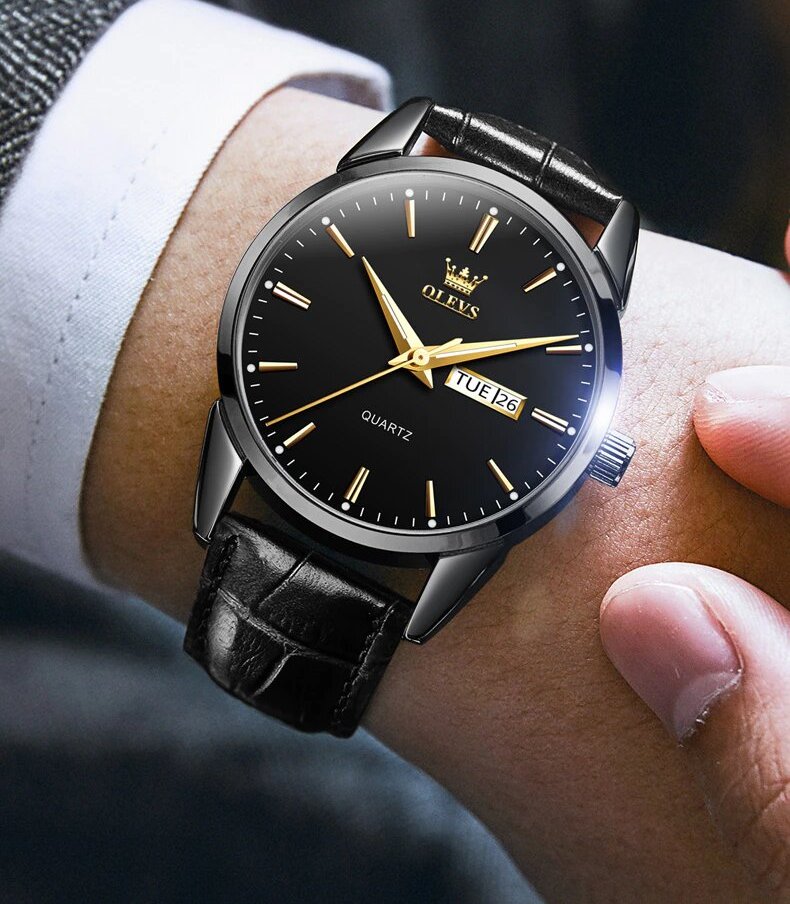 OLEVS 6898 Leather Quartz Watch For Men - Image 2