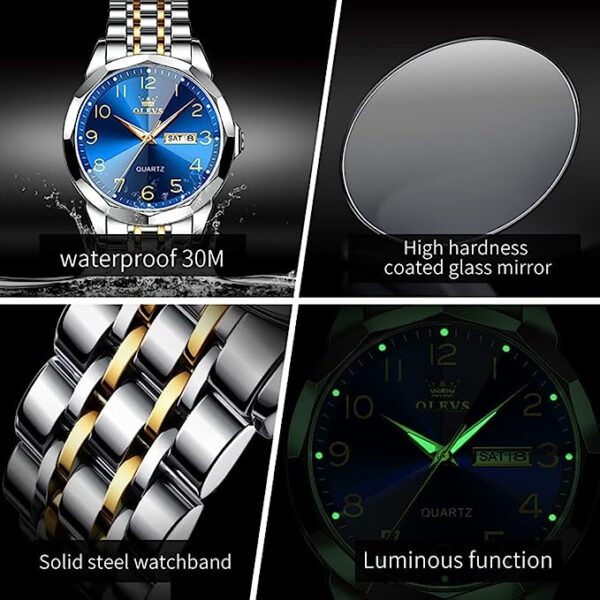 OLEVS 9970 Quartz Stainless Steel Strap Watch For Men - Image 4