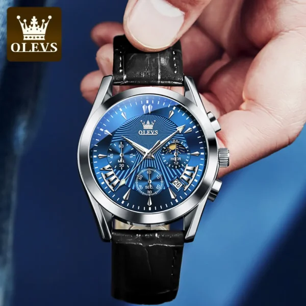 OLEVS 2876 Quartz Men Wristwatches Genuine Leather Strap Watches for Men - Image 3