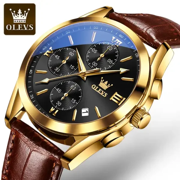 OLEVS 2872 Leather strap Chronograph Quartz Watch for Men - Image 3