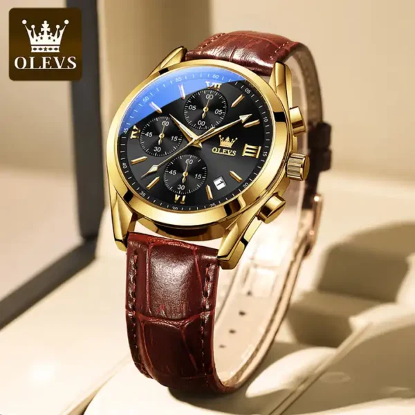OLEVS 2872 Leather strap Chronograph Quartz Watch for Men - Image 5