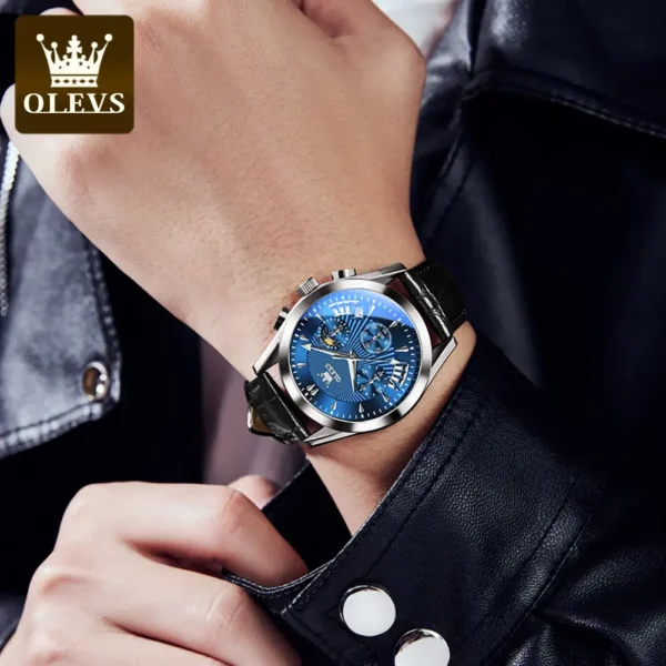OLEVS 2876 Quartz Men Wristwatches Genuine Leather Strap Watches for Men - Image 4