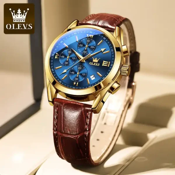 OLEVS 2872 Leather strap Chronograph Quartz Watch for Men - Image 3