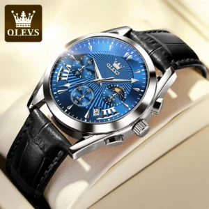 OLEVS 2876 Quartz Men Wristwatches Genuine Leather Strap Watches for Men