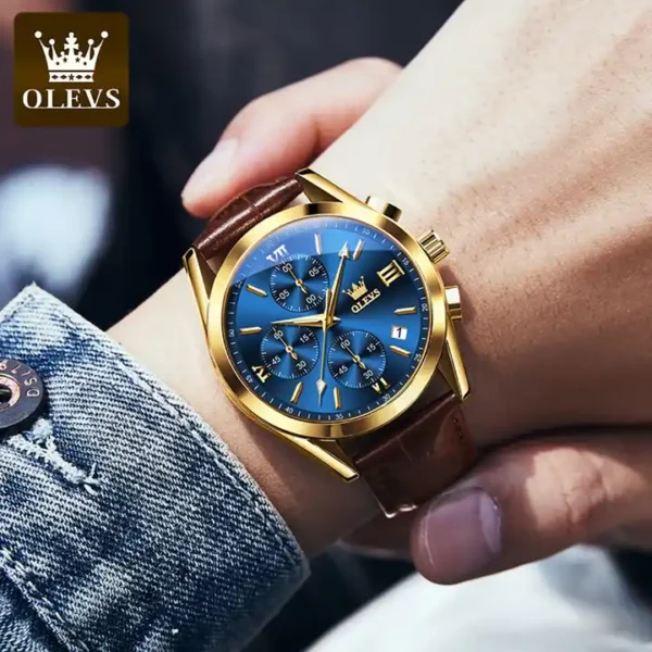 OLEVS 2872 Leather strap Chronograph Quartz Watch for Men - Image 5