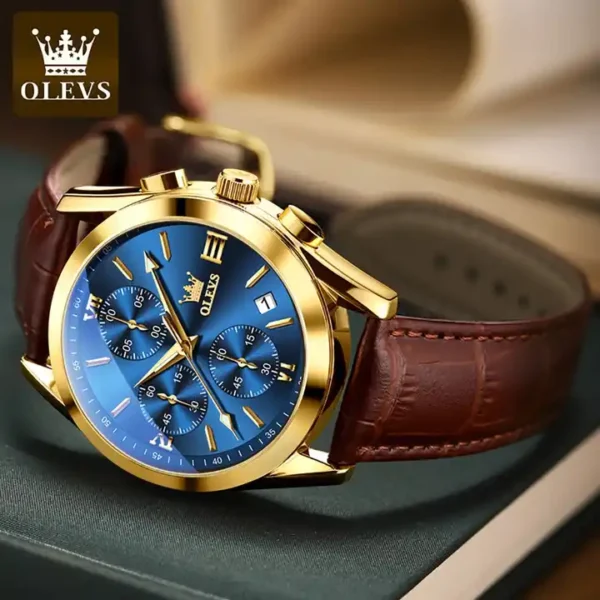 OLEVS 2872 Leather strap Chronograph Quartz Watch for Men - Image 6