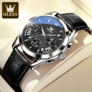 OLEVS 2876 Quartz Men Wristwatches Genuine Leather Strap Watches for Men