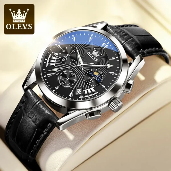 OLEVS 2876 Quartz Men Wristwatches Genuine Leather Strap Watches for Men