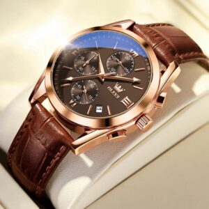 OLEVS 2872 Leather strap Chronograph Quartz Watch for Men