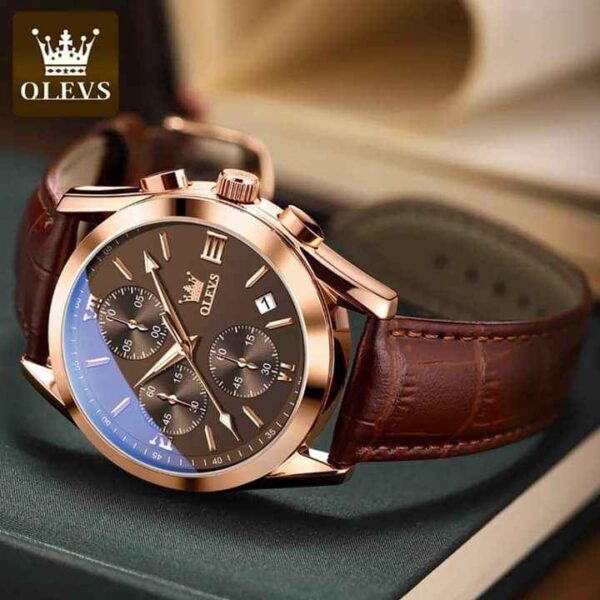 OLEVS 2872 Leather strap Chronograph Quartz Watch for Men - Image 2