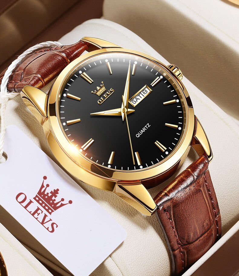 OLEVS 6898 Leather Quartz Watch For Men